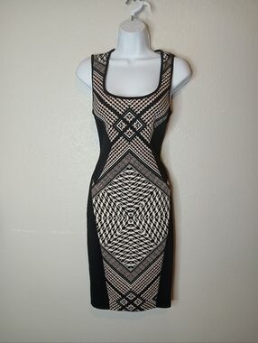 Bar 3 Black & Light Pink Geometric Sleeveless Low Cut Bodycon Dress Size Small
